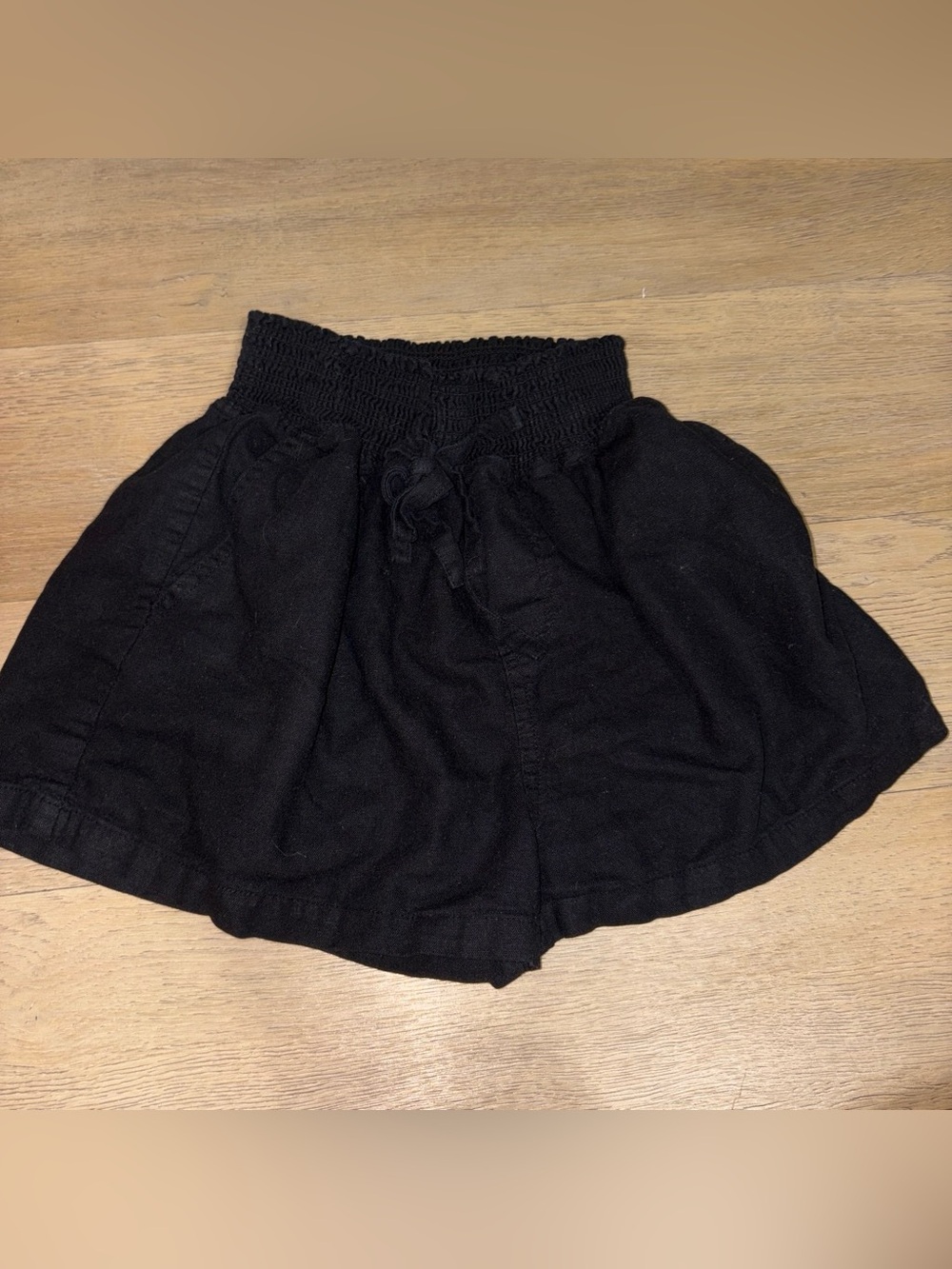 Love Tree Black Smocked Waist Shorts with Drawstring
